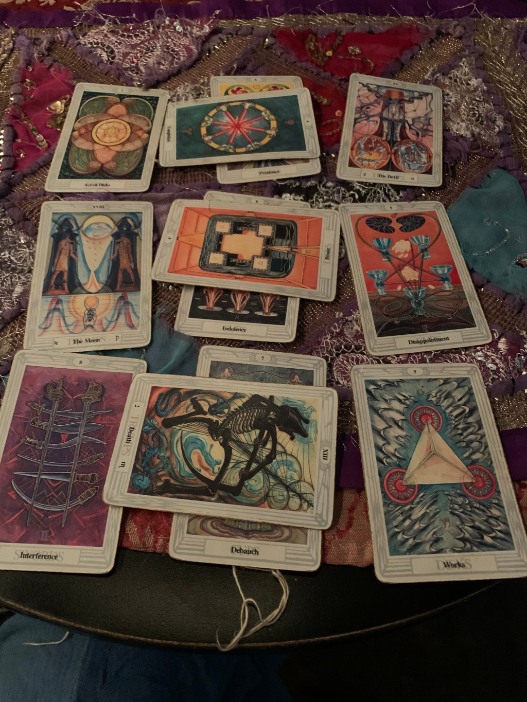 Tarot Cards spread on a table during a tarot reading at Voodoo Lounge in the French Quarter of New Orleans